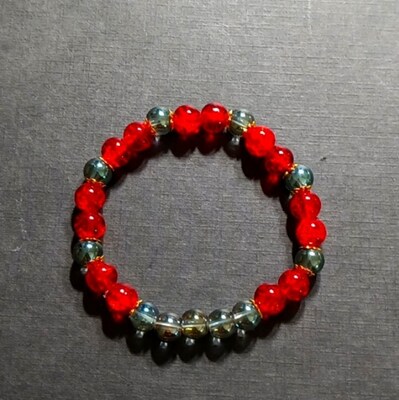 Red, gray, and gold glass bead bracelet - image1